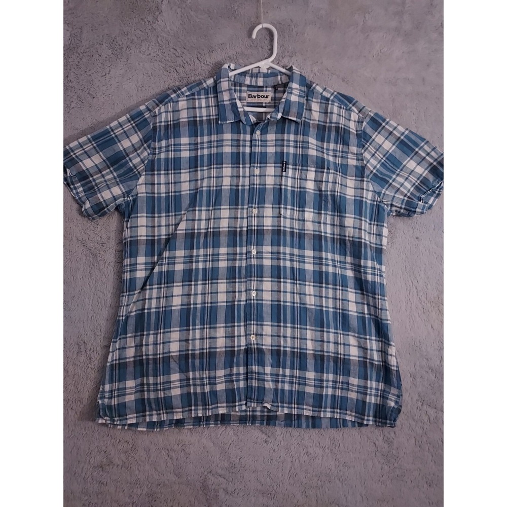 Barbour Shirt Mens Large Blue Plaid Lightweight Cotton Regular Fit Designer L - Picture 2 of 9